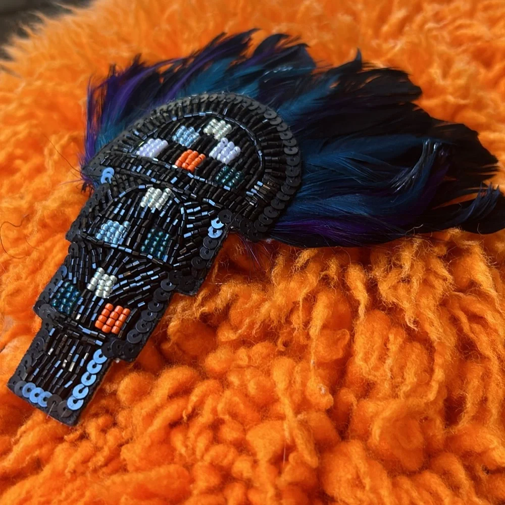 Vintage Laura Kranitz Art Deco Feathered & Beaded Barrette Hair Clip